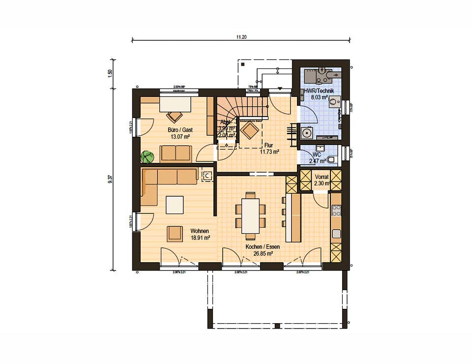 Fertighaus Haas Vita 160 von Haas Fertigbau Ausbauhaus ab 261000€, Stadtvilla Grundriss 1