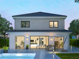 Massivhaus Aventus 162 von HANNOVER HAUS Schlüsselfertig ab 388900€, Stadtvilla Außenansicht 2