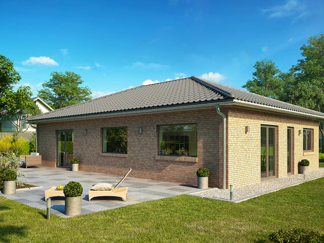Massivhaus Life 115 von HANNOVER HAUS Schlüsselfertig ab 263500€, Bungalow Außenansicht 1