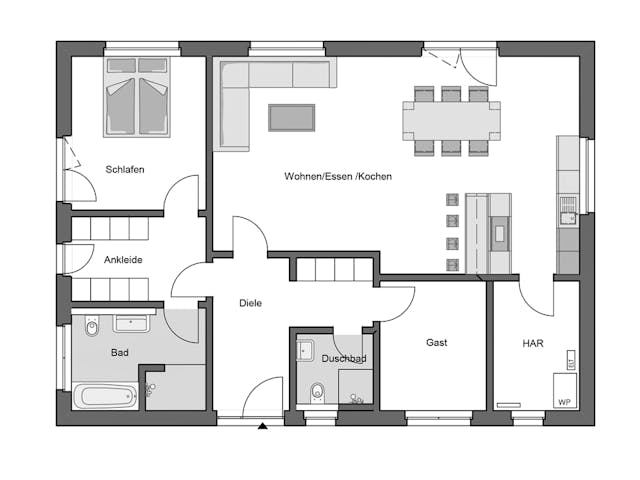 Massivhaus Life 115 von HANNOVER HAUS Schlüsselfertig ab 263500€, Bungalow Grundriss 1