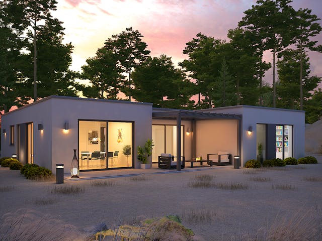 Massivhaus Relax 134 von HANNOVER HAUS Schlüsselfertig ab 321900€, Bungalow Außenansicht 1