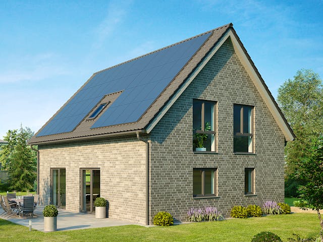 Massivhaus Smart 145 von HANNOVER HAUS Schlüsselfertig ab 309500€, Satteldach-Klassiker Außenansicht 1