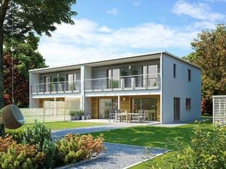 Fertighaus Doppelhaus 135 von Hanse Haus Schlüsselfertig ab 388373€, Cubushaus Außenansicht 1