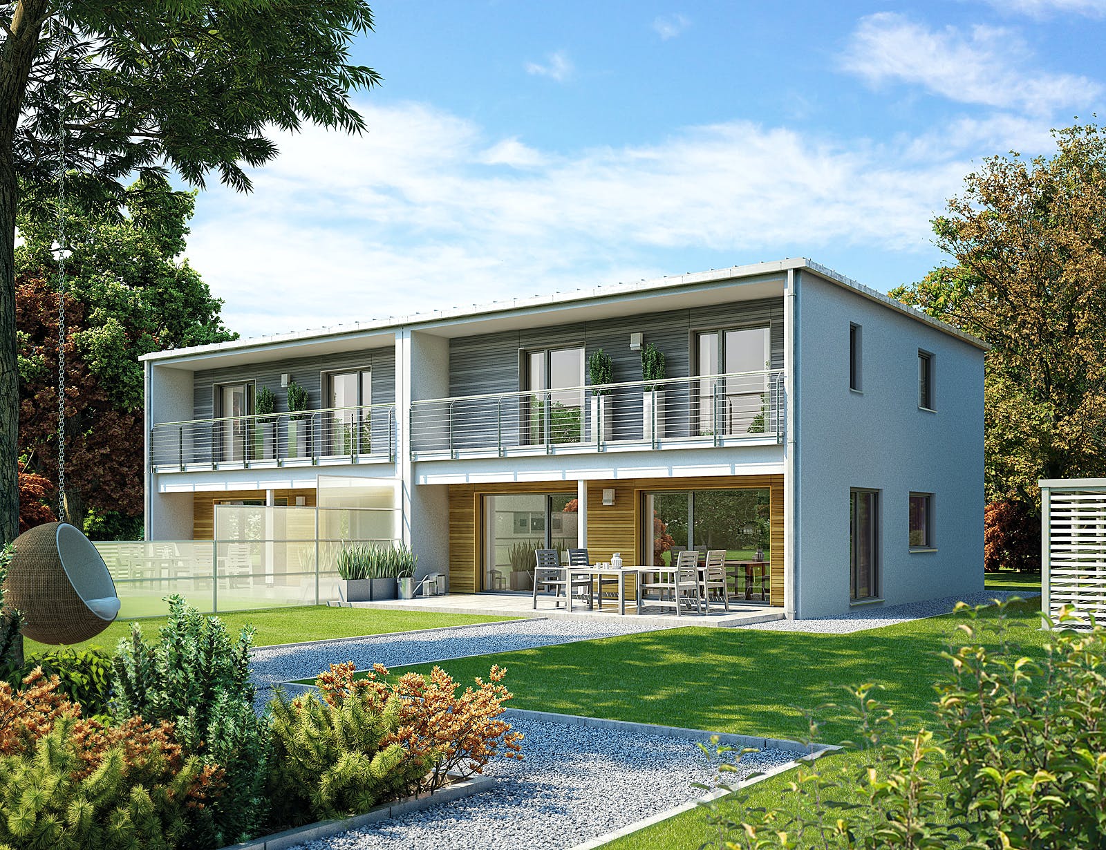 Fertighaus Doppelhaus 135 von Hanse Haus Schlüsselfertig ab 375896€, Cubushaus Außenansicht 1
