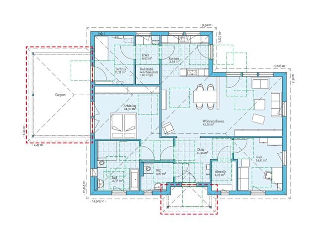 Fertighaus Bungalow 139 von Hanse Haus Schlüsselfertig ab 453941€, Bungalow Grundriss 1
