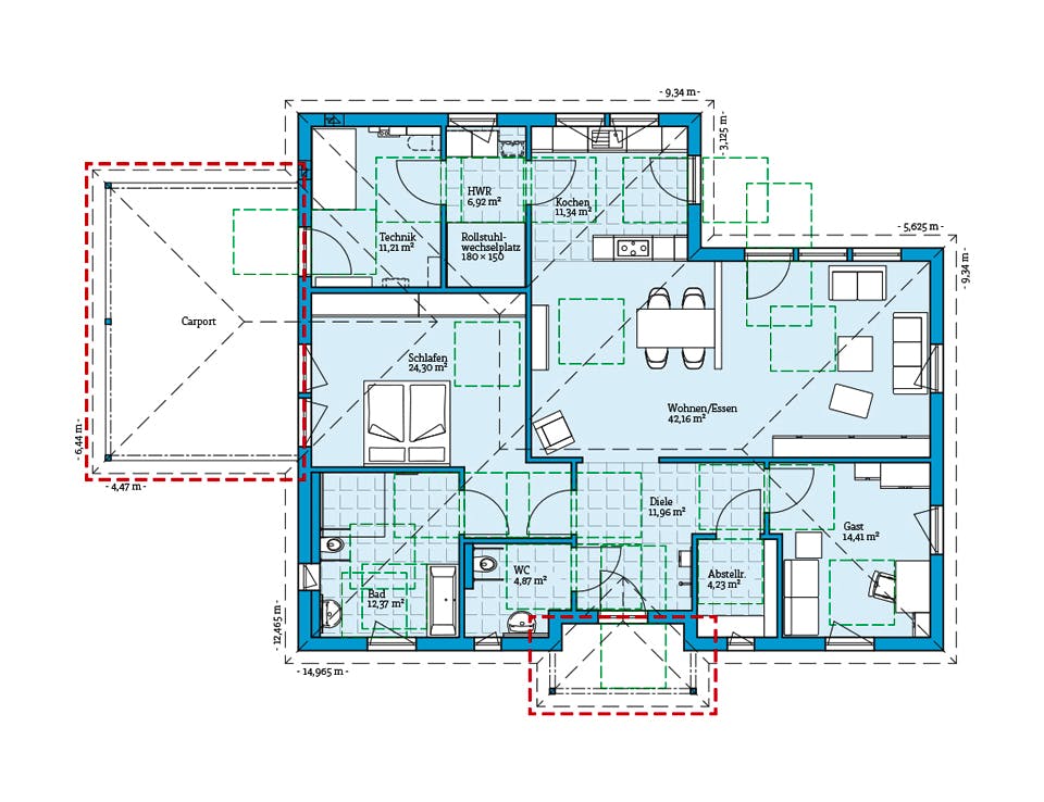 Fertighaus Bungalow 139 von Hanse Haus Schlüsselfertig ab 422032€, Bungalow Grundriss 1