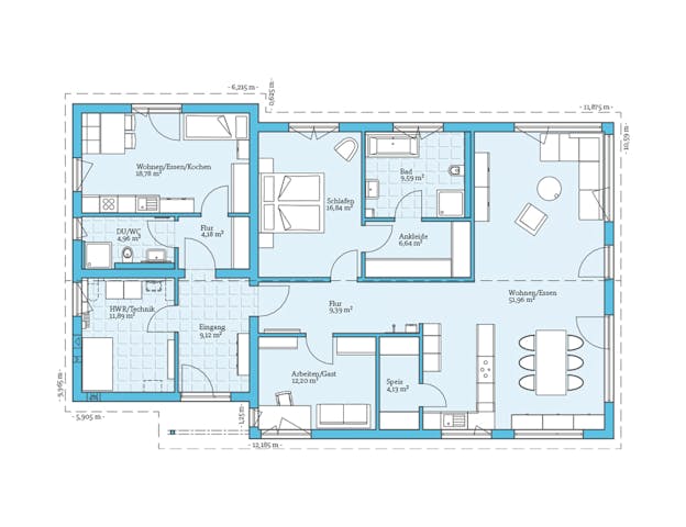 150 qm Bungalow Grundriss mit Einliegerwohnung