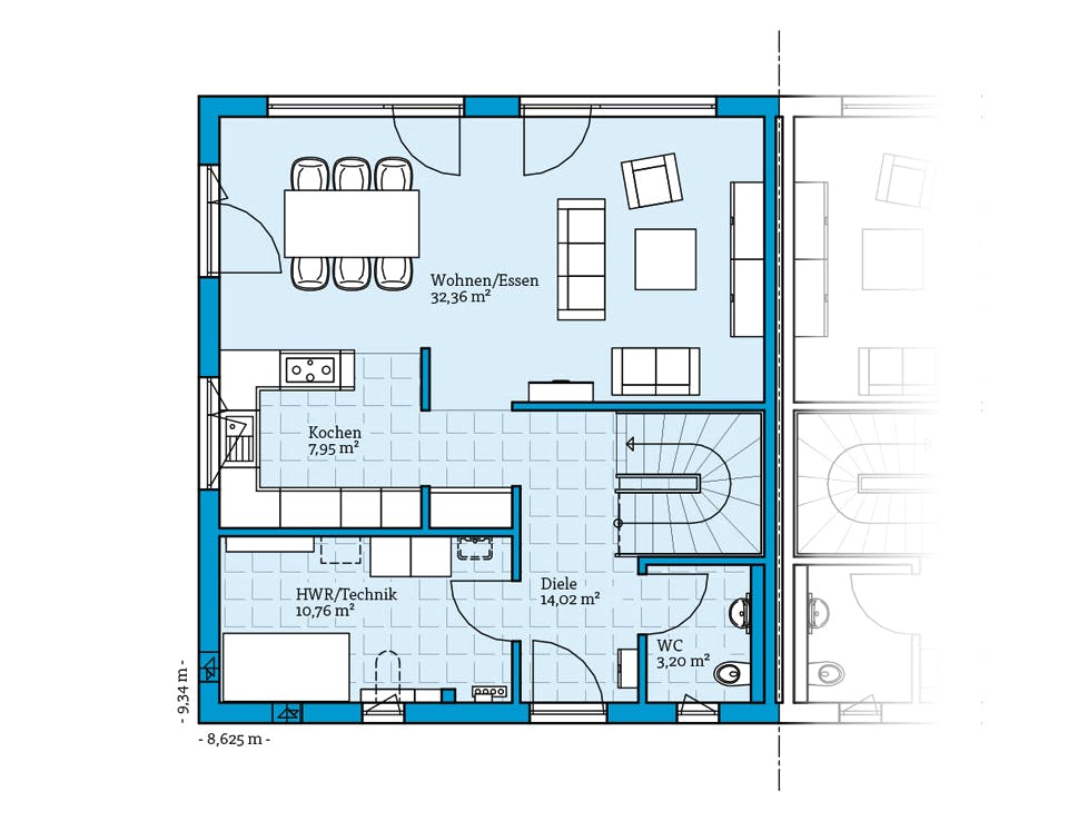 Fertighaus Doppelhaus 135 von Hanse Haus Schlüsselfertig ab 375896€, Cubushaus Grundriss 1