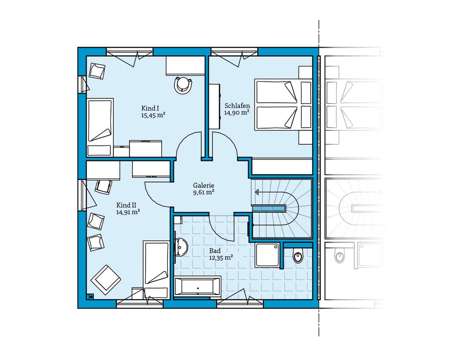 Fertighaus Doppelhaus 135 von Hanse Haus Schlüsselfertig ab 375896€, Cubushaus Grundriss 2