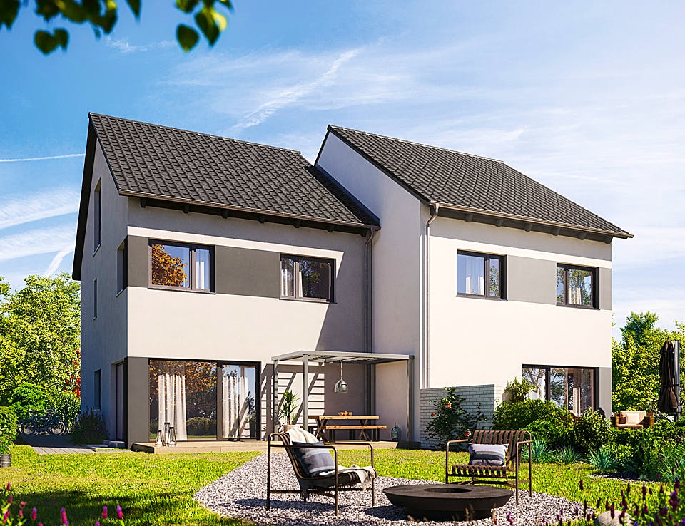 Fertighaus Doppelhaus 164 von Hanse Haus Schlüsselfertig ab 425821€, Satteldach-Klassiker Außenansicht 1