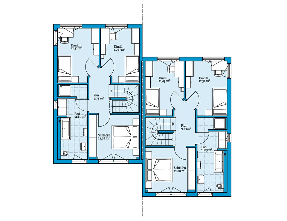 Fertighaus Doppelhaus 164 von Hanse Haus Schlüsselfertig ab 425821€, Satteldach-Klassiker Grundriss 2