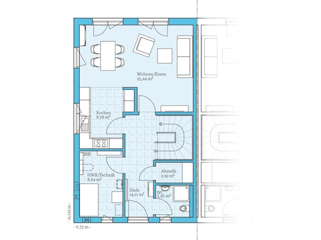 Fertighaus Doppelhaus 176 von Hanse Haus Schlüsselfertig ab 470703€, Satteldach-Klassiker Grundriss 1