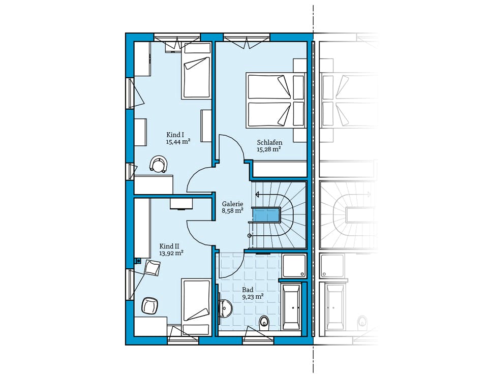 Fertighaus Doppelhaus 176 von Hanse Haus Schlüsselfertig ab 437267€, Satteldach-Klassiker Grundriss 2