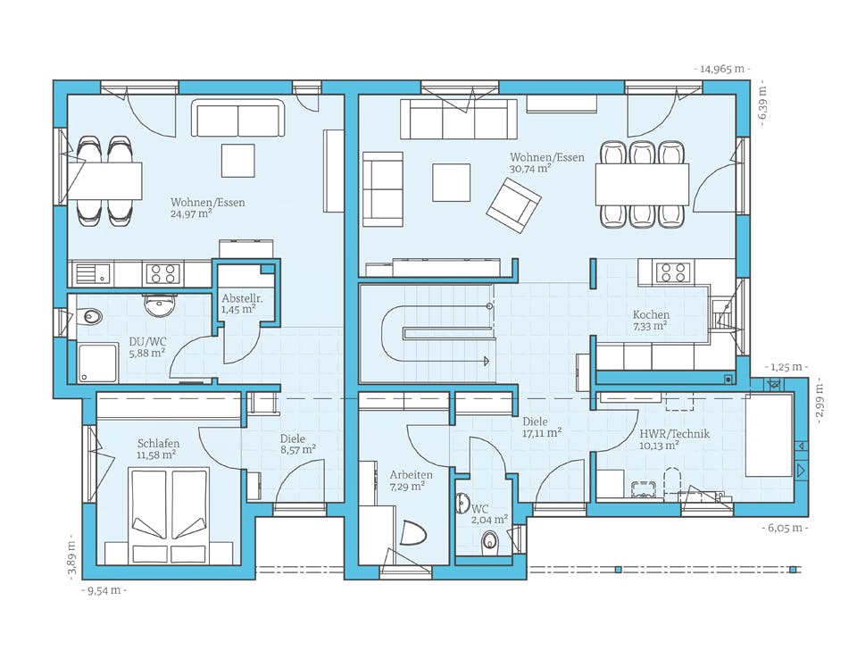 Fertighaus Duo 211 von Hanse Haus Schlüsselfertig ab 602963€, Satteldach-Klassiker Grundriss 1