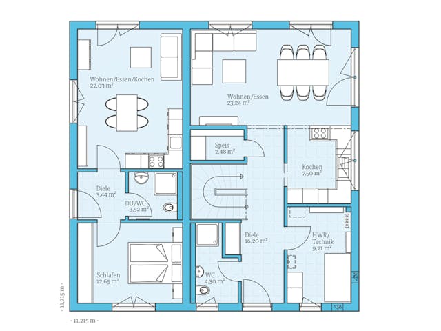 Fertighaus Duo 212 von Hanse Haus Schlüsselfertig ab 593644€, Stadtvilla Grundriss 1
