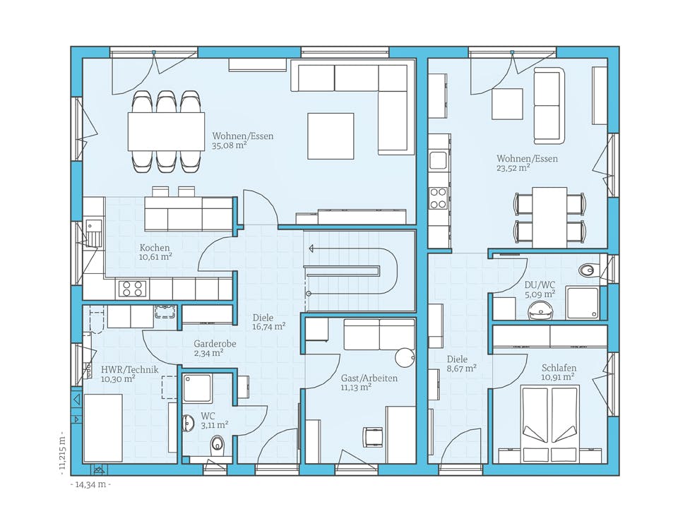 Fertighaus Duo 225 von Hanse Haus Schlüsselfertig ab 582143€, Stadtvilla Grundriss 1