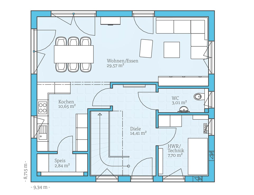 Fertighaus Variant 25-135 von Hanse Haus Schlüsselfertig ab 371866€, Satteldach-Klassiker Grundriss 1