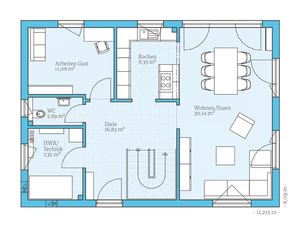 Fertighaus Variant 25-150 von Hanse Haus Schlüsselfertig ab 402306€, Satteldach-Klassiker Grundriss 1