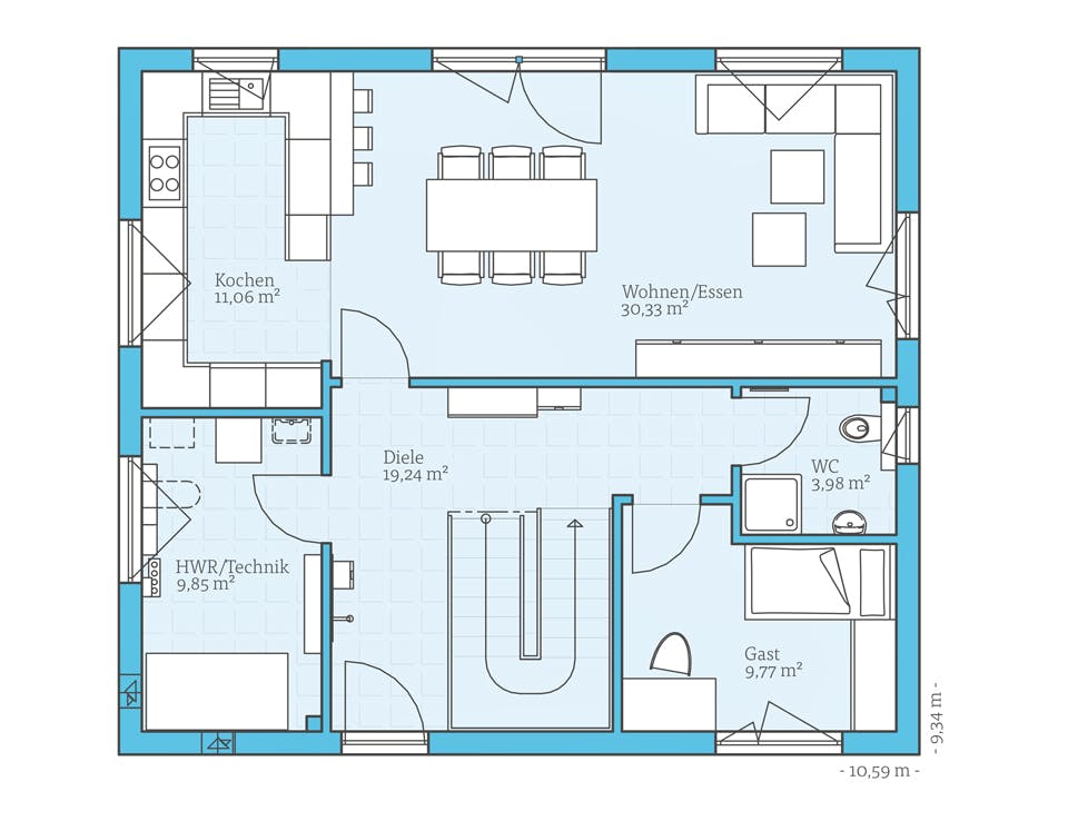 Fertighaus Variant 25-166 von Hanse Haus Schlüsselfertig ab 409857€, Satteldach-Klassiker Grundriss 1