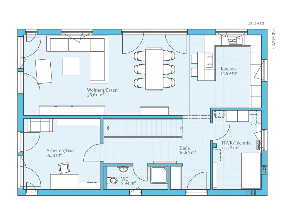 Fertighaus Variant 25-192 von Hanse Haus Schlüsselfertig ab 467545€, Satteldach-Klassiker Grundriss 1