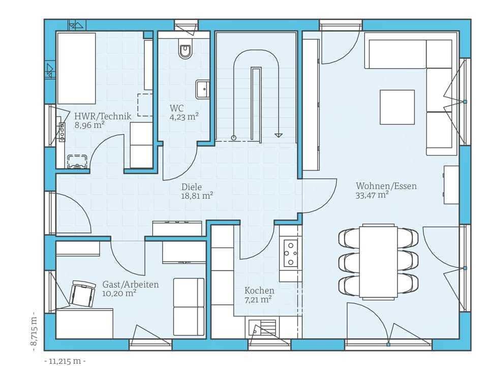 Fertighaus Variant 35-161 von Hanse Haus Schlüsselfertig ab 394396€, Satteldach-Klassiker Grundriss 1