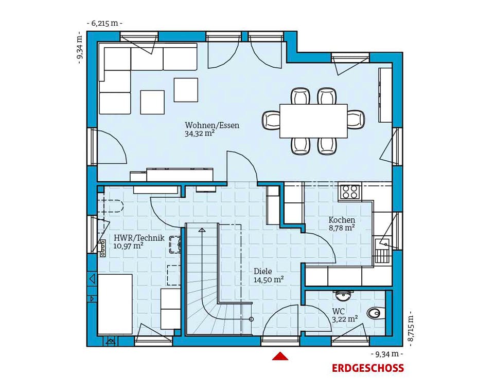 Fertighaus Variant 45-130 von Hanse Haus Schlüsselfertig ab 360336€, Satteldach-Klassiker Grundriss 1