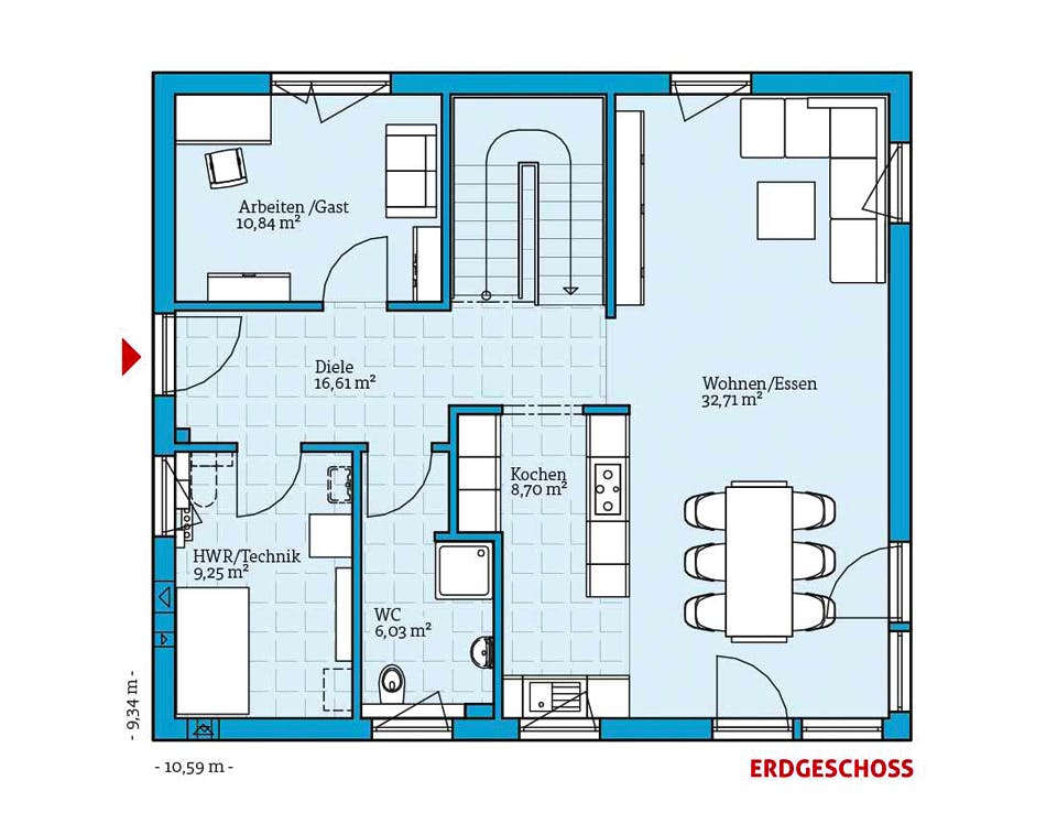 Fertighaus Variant 45-154 von Hanse Haus Schlüsselfertig ab 392068€, Satteldach-Klassiker Grundriss 1