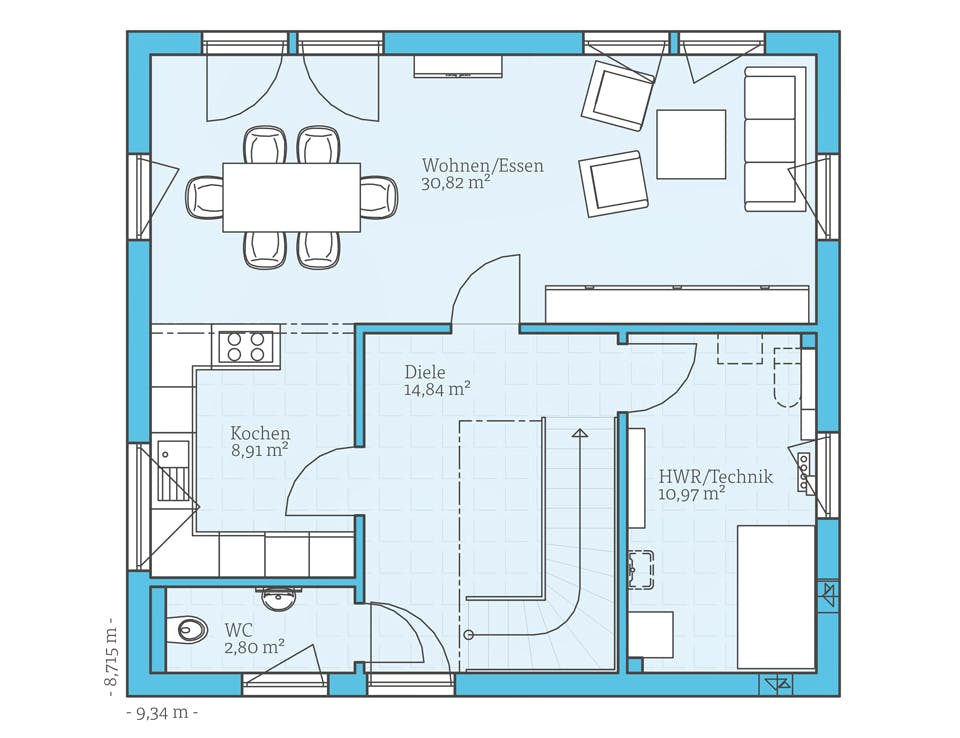 Fertighaus Villa 134 von Hanse Haus Schlüsselfertig ab 379584€, Stadtvilla Grundriss 1