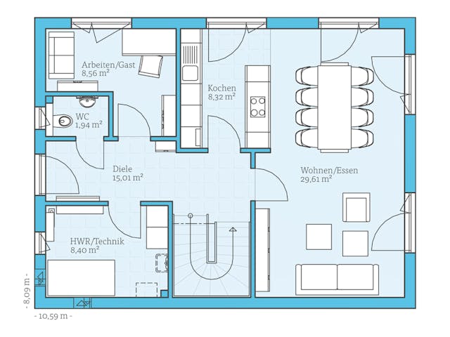 Fertighaus Villa 142 von Hanse Haus Schlüsselfertig ab 427535€, Stadtvilla Grundriss 1