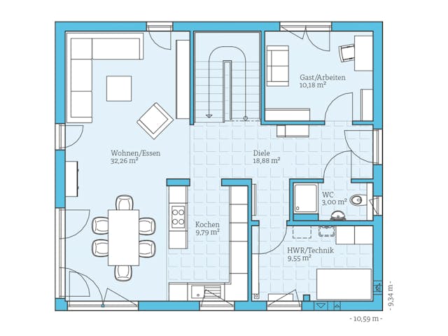 Fertighaus Villa 166 von Hanse Haus Schlüsselfertig ab 460354€, Stadtvilla Grundriss 1