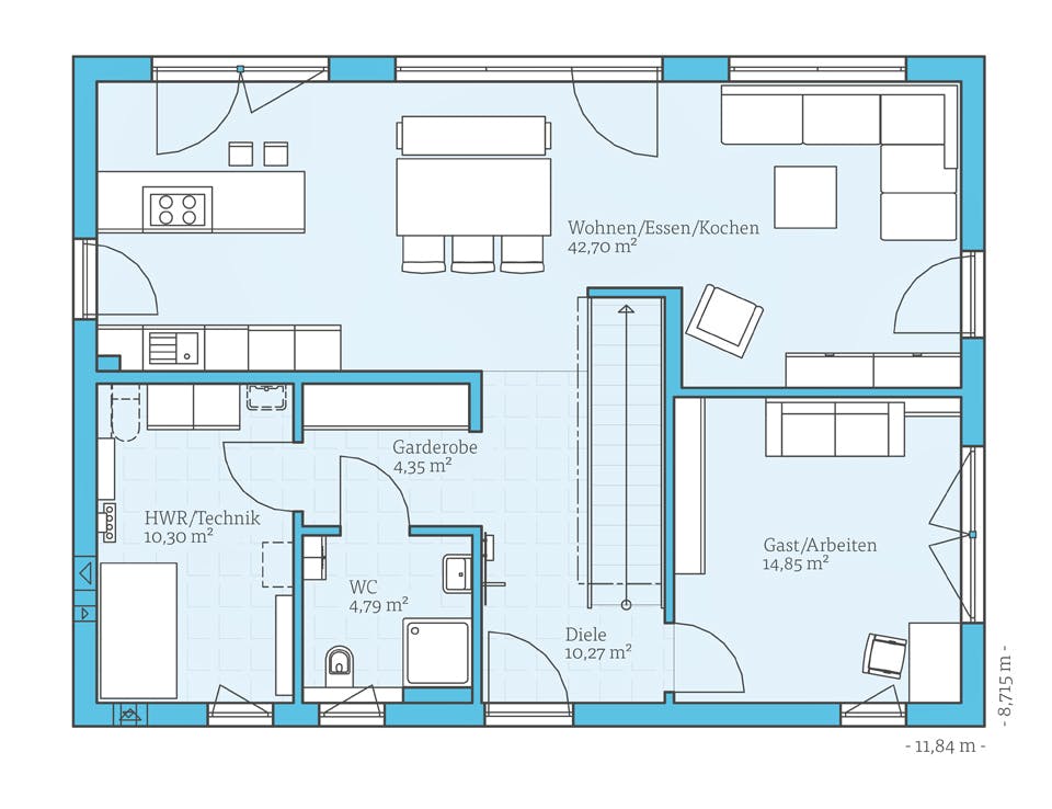 Fertighaus Villa 174 von Hanse Haus Schlüsselfertig ab 448595€, Stadtvilla Grundriss 1