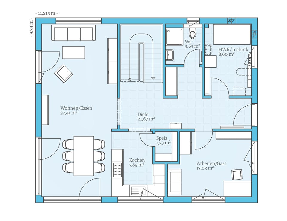 Fertighaus Villa 177 von Hanse Haus Schlüsselfertig ab 450051€, Stadtvilla Grundriss 1