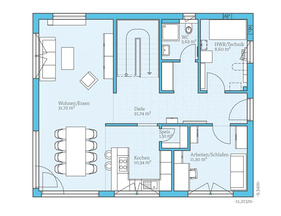 Fertighaus Villa 178 von Hanse Haus Schlüsselfertig ab 452494€, Stadtvilla Grundriss 1