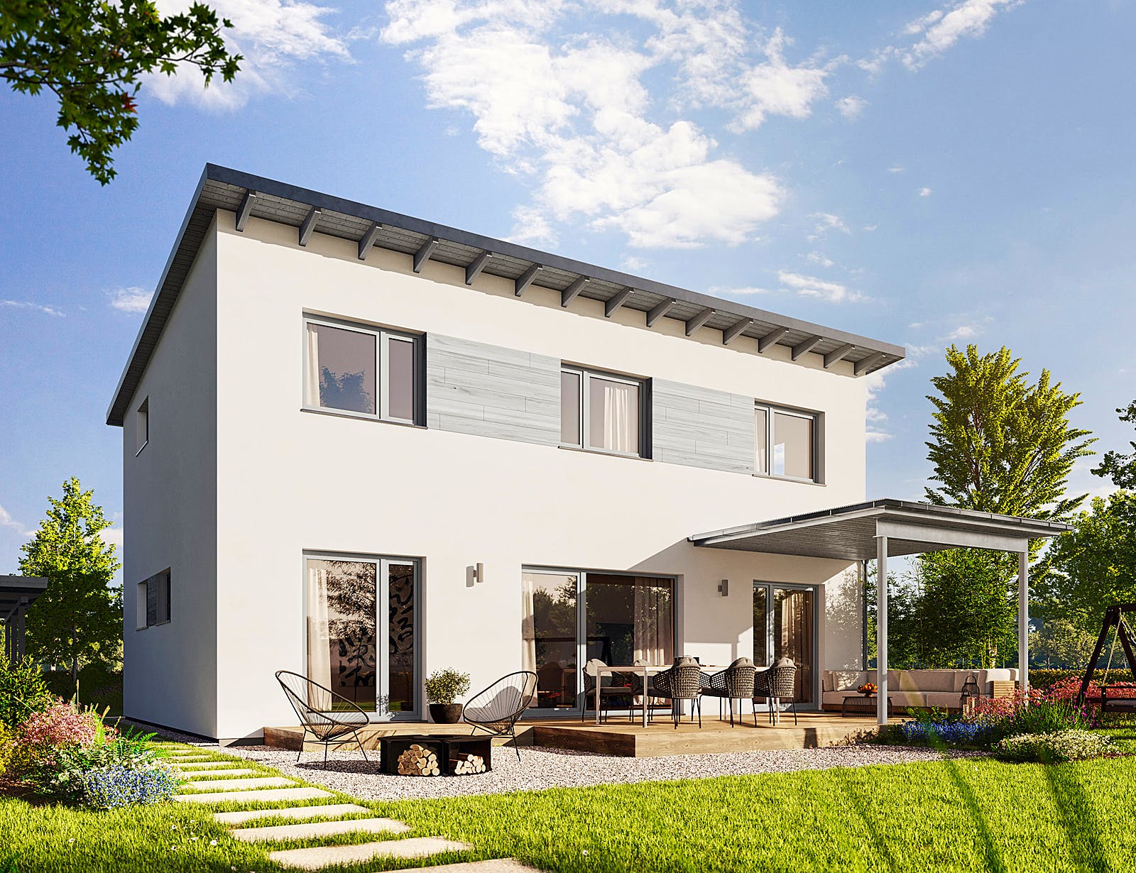 Fertighaus Vita 138 von Hanse Haus Schlüsselfertig ab 383298€, Pultdachhaus Außenansicht 1