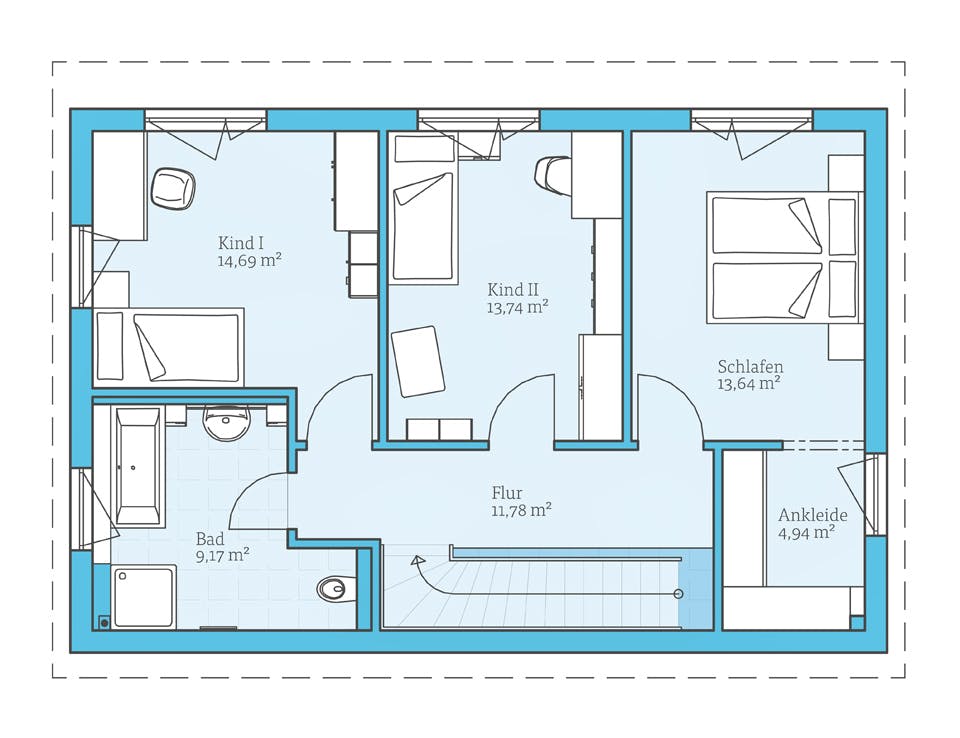 Fertighaus Vita 138 von Hanse Haus Schlüsselfertig ab 383298€, Pultdachhaus Grundriss 2