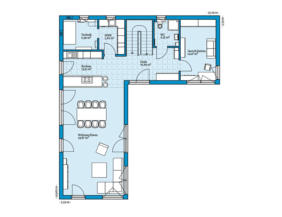 Fertighaus Vita 209 von Hanse Haus Schlüsselfertig ab 545694€, Pultdachhaus Grundriss 1