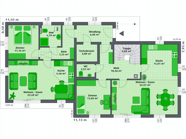 Fertighaus Ambition 152 S + ELW von HARTL HAUS, Satteldach-Klassiker Grundriss 1