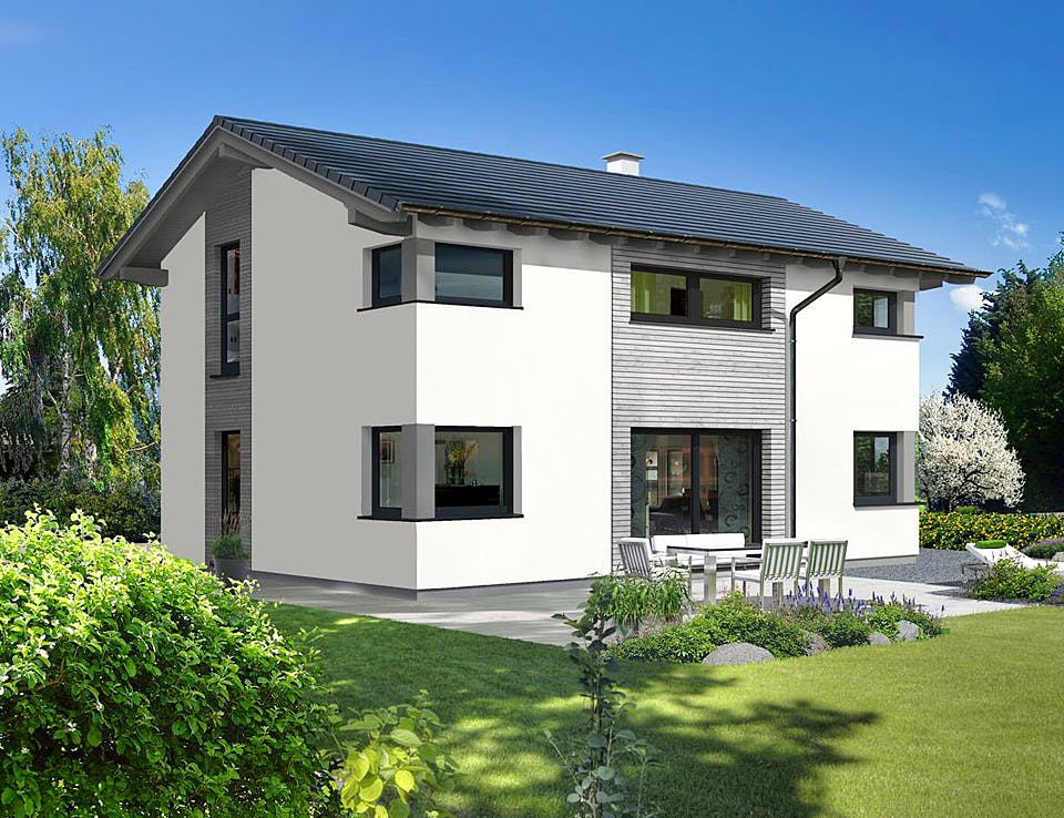 Fertighaus Classic 138 S von HARTL HAUS Schlüsselfertig ab 427600€, Satteldach-Klassiker Außenansicht 1