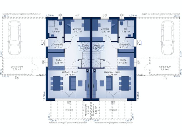 Fertighaus Doppelhaushälfte 119 W von HARTL HAUS Schlüsselfertig ab 394510€, Stadtvilla Grundriss 1