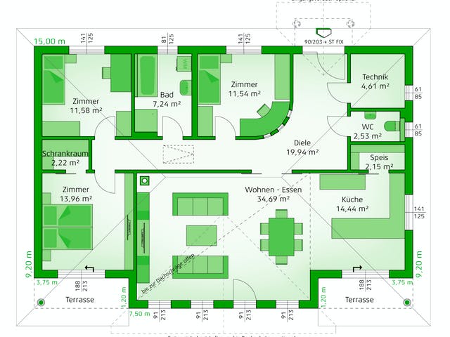 Fertighaus Elegance 122 W von HARTL HAUS, Bungalow Grundriss 1