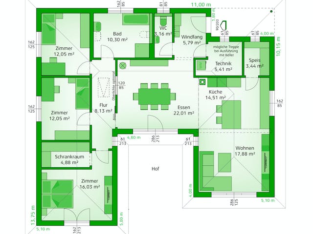 Fertighaus Elegance 136 W von HARTL HAUS Schlüsselfertig ab 456680€, Bungalow Grundriss 1