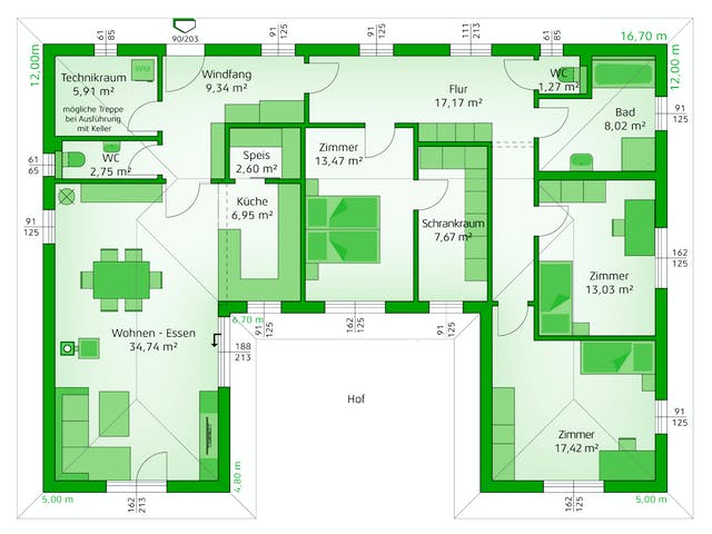 Fertighaus Elegance 140 W von HARTL HAUS, Bungalow Grundriss 1