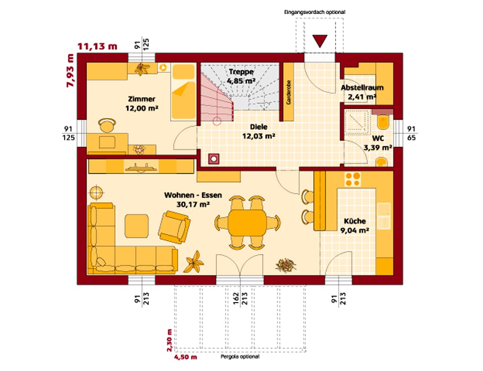 Fertighaus Trend 146 P von HARTL HAUS Schlüsselfertig ab 416480€, Pultdachhaus Grundriss 1