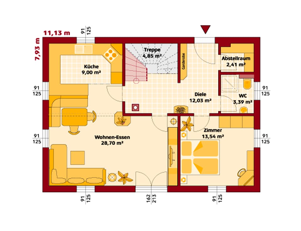 Fertighaus Trend 146 S von HARTL HAUS Schlüsselfertig ab 399380€, Satteldach-Klassiker Grundriss 1