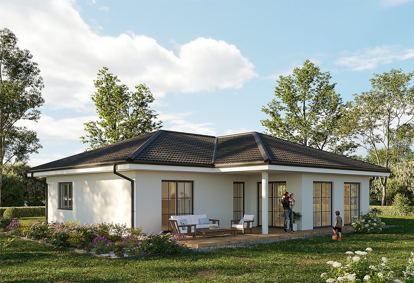 Massivhaus Bungalow Stralsund von Hauswärts Consulting Schlüsselfertig ab 250000€, Bungalow Außenansicht 1