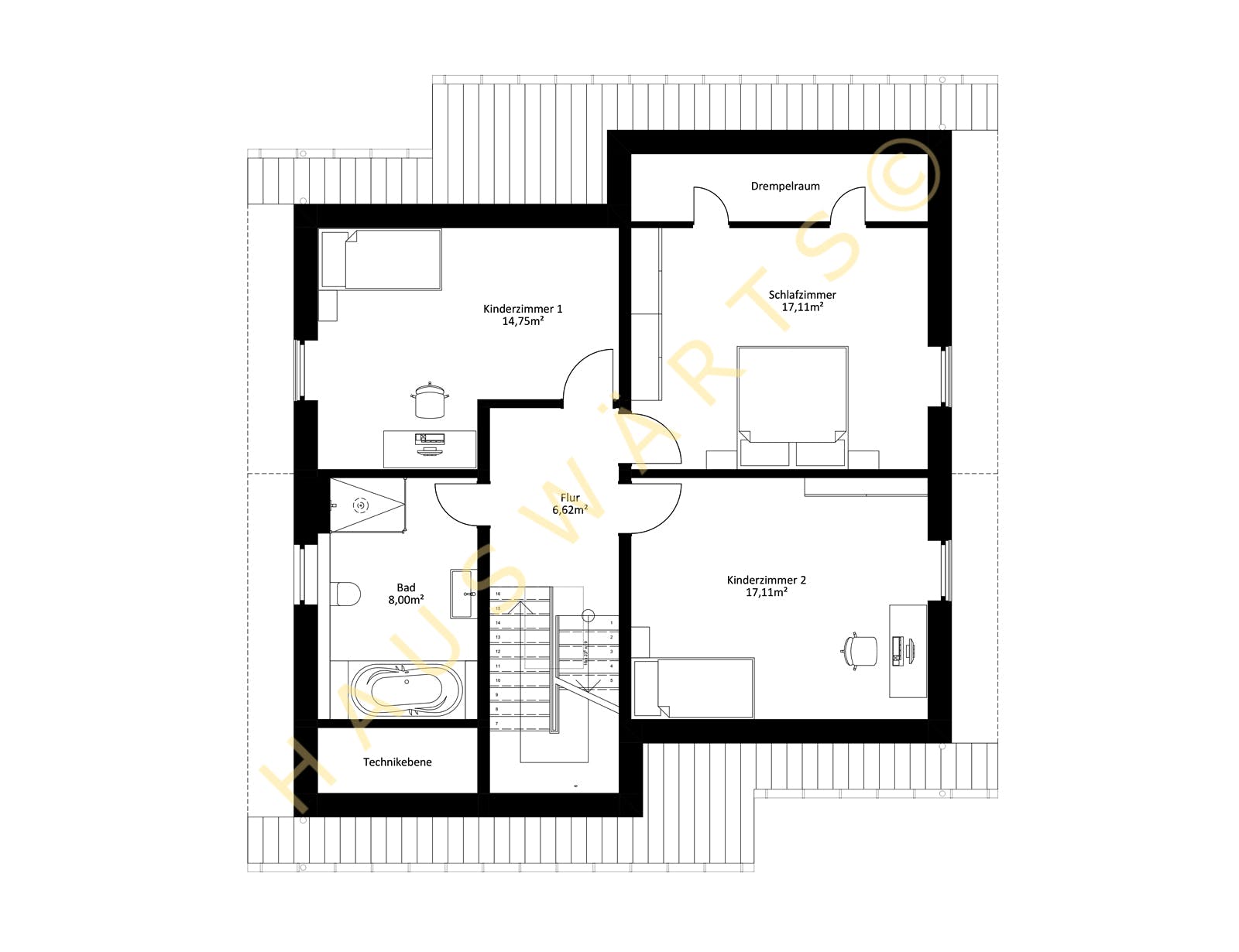 Massivhaus Landhaus Oranienburg von Hauswärts Consulting Schlüsselfertig ab 335000€, Satteldach-Klassiker Grundriss 2
