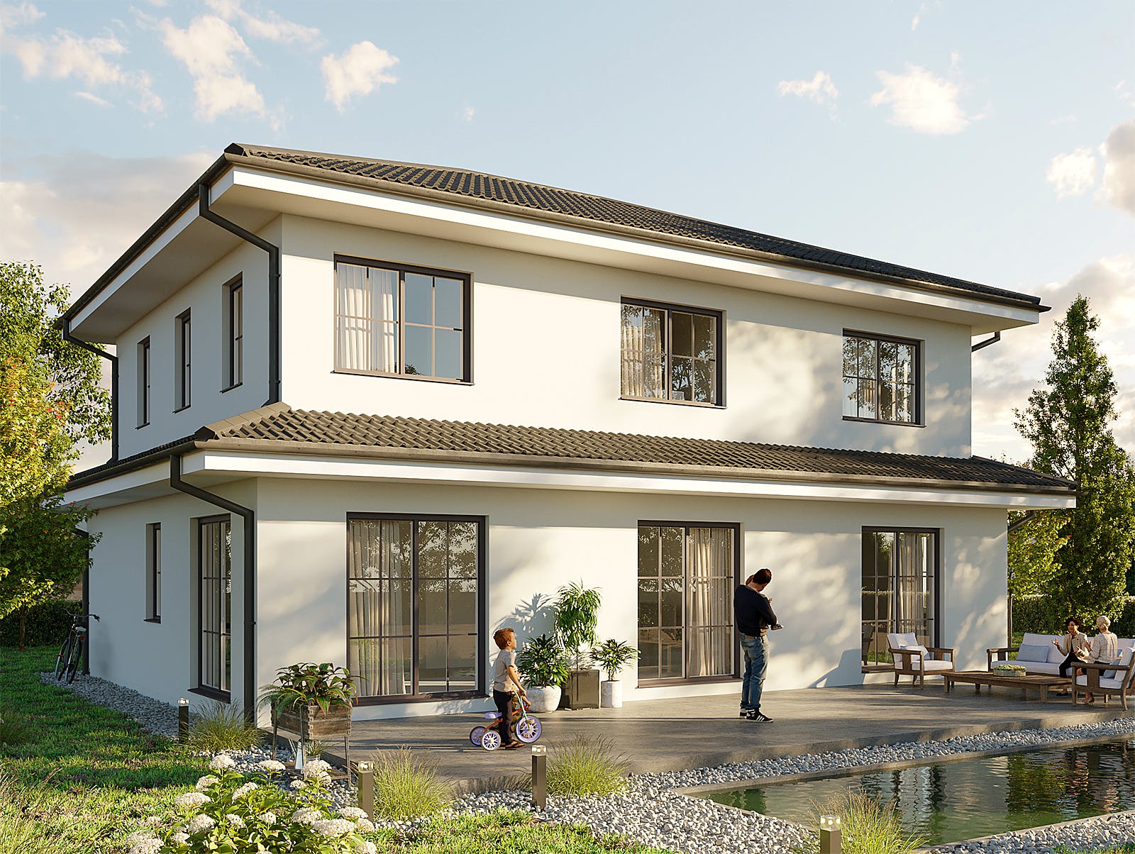 Massivhaus Stadtvilla Bad Saarow mit Einliegerwohnung von Hauswärts Consulting Schlüsselfertig ab 419000€, Außenansicht 1