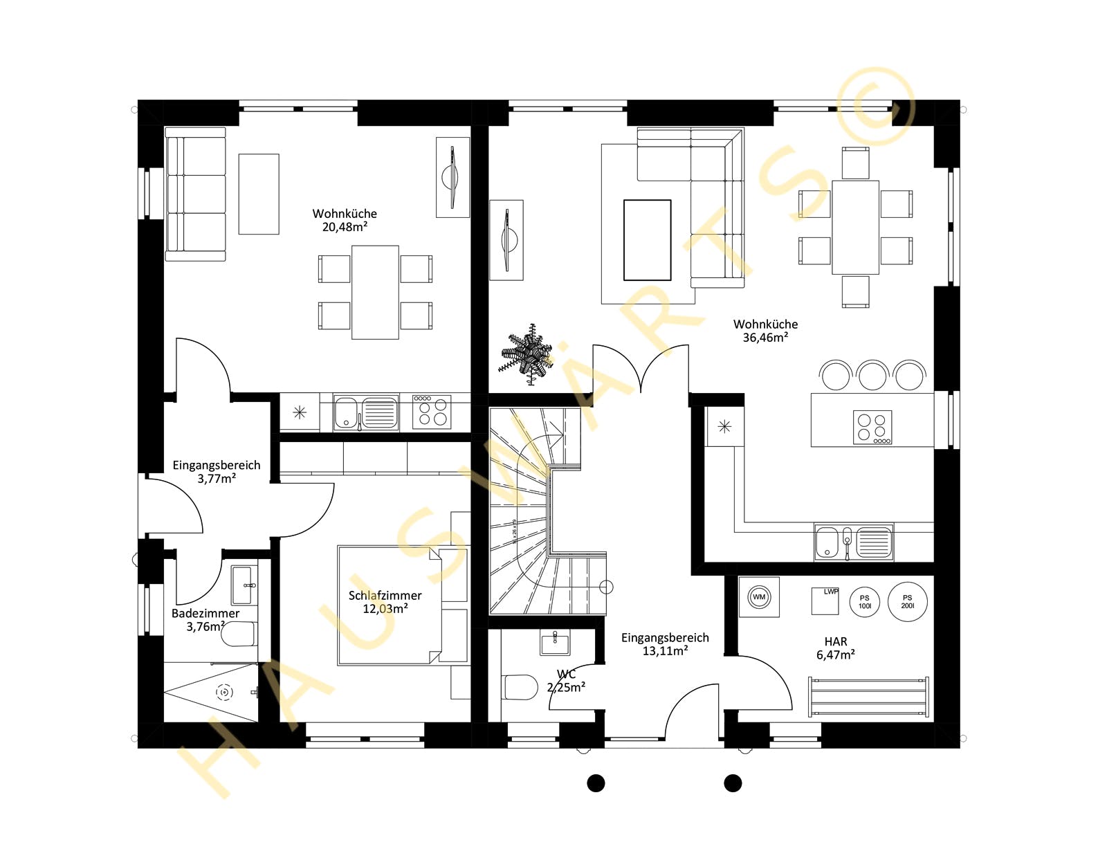 Massivhaus Stadtvilla Bad Saarow mit Einliegerwohnung von Hauswärts Consulting Schlüsselfertig ab 419000€, Grundriss 1