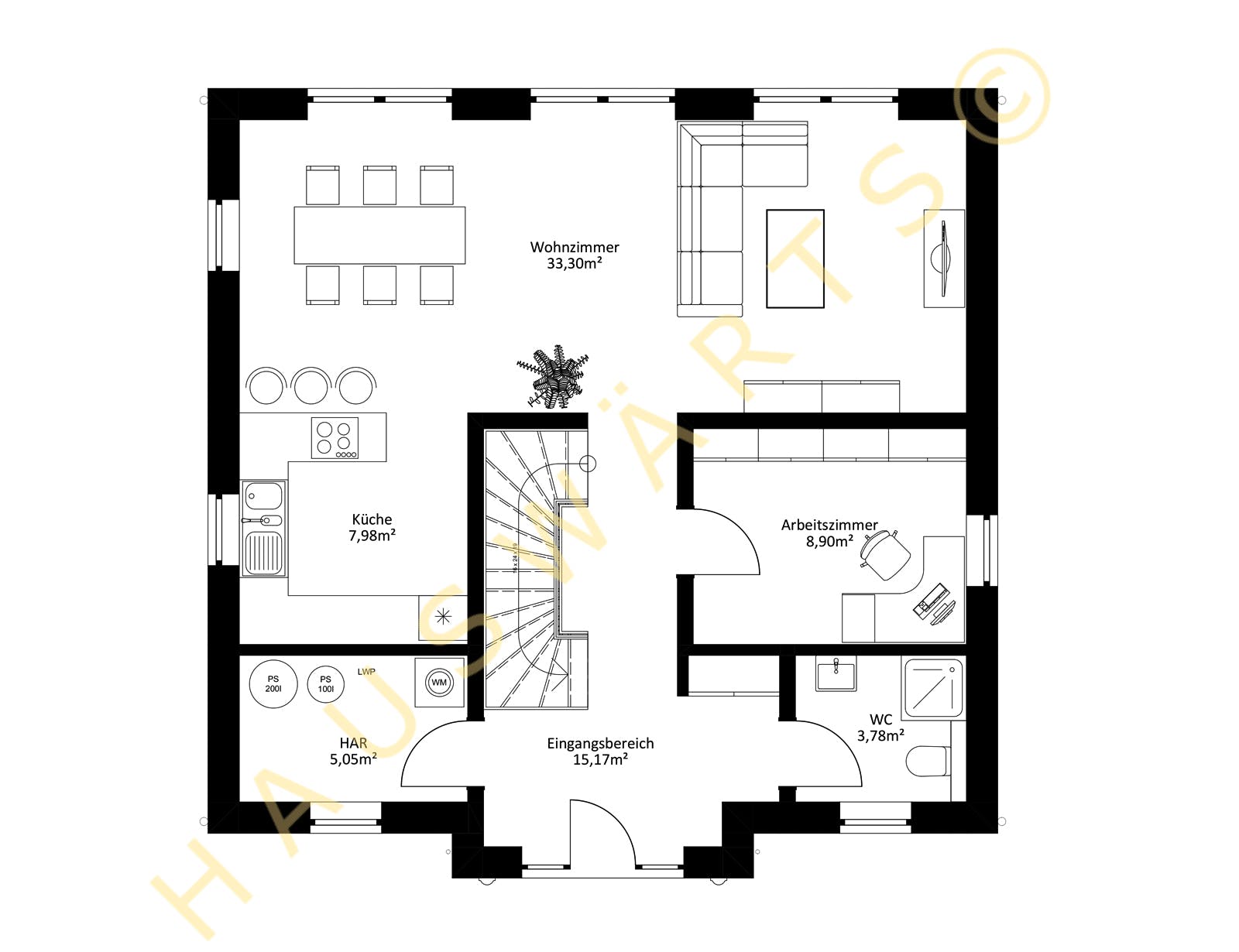 Massivhaus Stadtvilla Berlin von Hauswärts Consulting Schlüsselfertig ab 319000€, Stadtvilla Grundriss 1