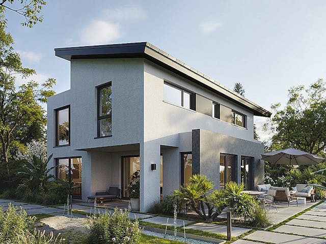 Massivhaus Lifestyle 156.1 von Haus der Handwerker, Pultdachhaus Außenansicht 1